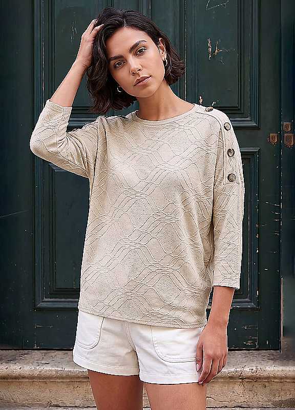 Roman Women's Beige Button Detail Top In | Size: 12 - Image 3