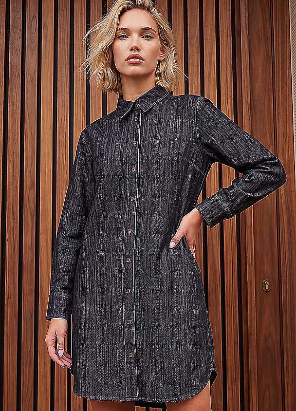 Roman Women's Black Button Through Shirt Dress In Size 12 - Image 2