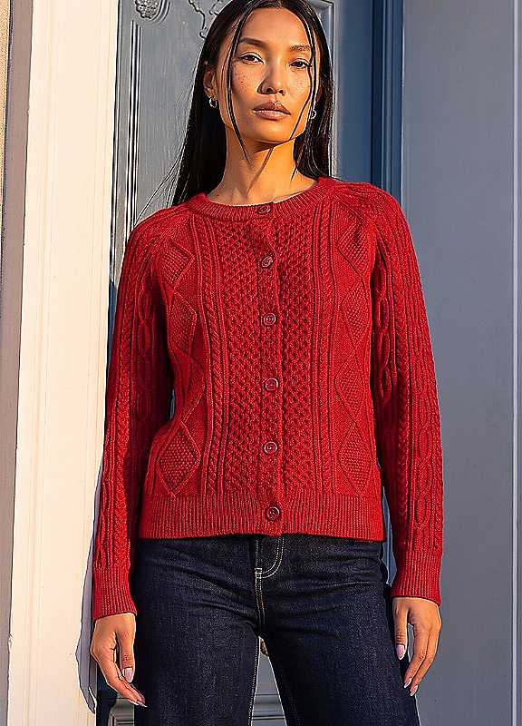 Roman Women's Burgundy Cable Knit Cardigan In | : Size 16 - Image 4