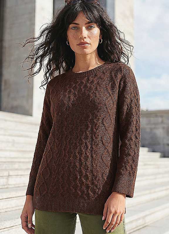 Roman Women's Chocolate Cable Knit Jumper In | : Size 18 - Image 6