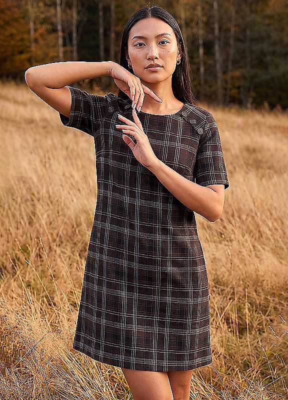Roman Womens Check Button Detail Dress, Brown, Size 18, Women - Image 3