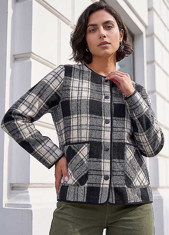 Roman Women's Black Check Buttoned Throw On Jacket In | : Size 16 - Image 3