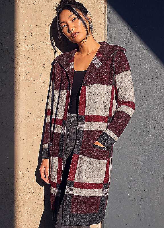 Roman Women's Check Cardigan Sweater in Red | Size: 16 - Image 6