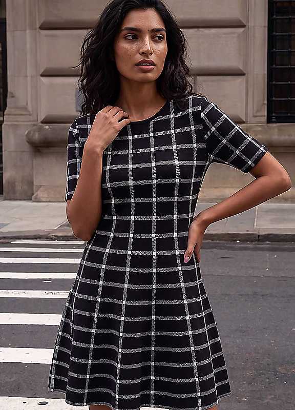 Roman Women's Black Check Print Knitted Dress In | : Size 10 - Image 3
