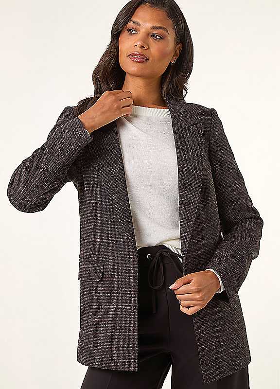 Roman Women's Check Print Longline Blazer in Aubergine | Size: 10 - Image 4