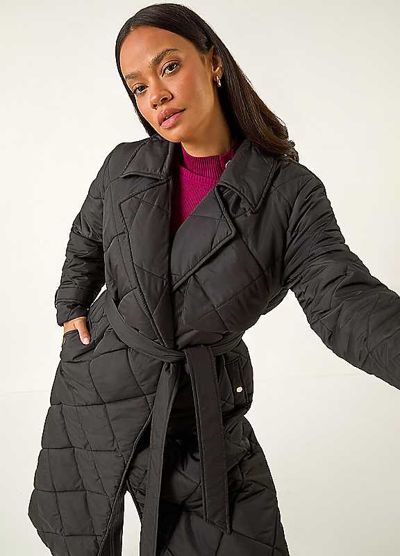 Roman Black Chevron Wrap Quilted Puffer Coat - Image 7