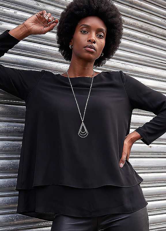 Roman Women's Black Chiffon Overlay Necklace Top In | Size: 24 - Image 2