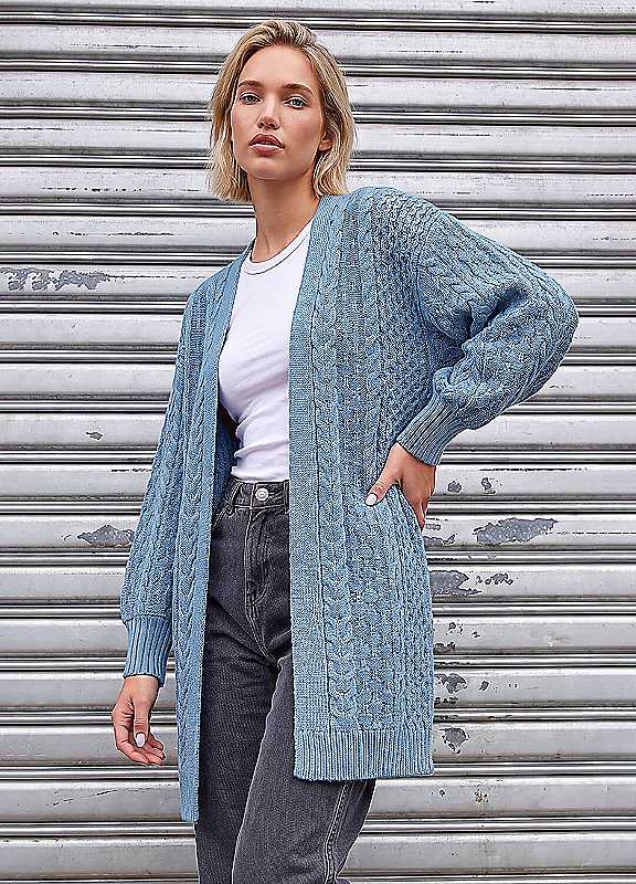 Roman Women's Blue Chunky Cable Cardigan In | Size: 16 - Image 3