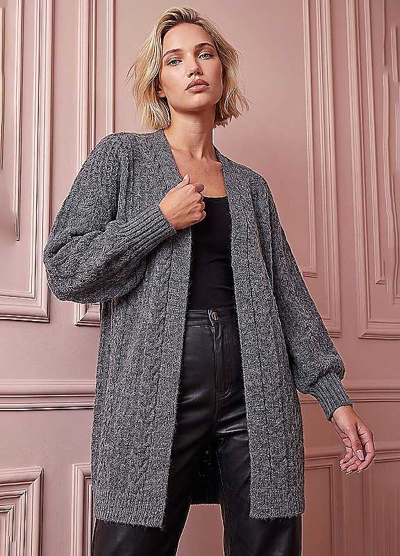 Roman Women's Chunky Cable Cardigan Sweater in Dark Grey | Size: 12 - Image 4