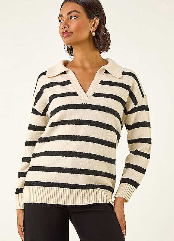 Roman Women's Stone Collar Stripe Knit Jumper In | : Size 20 - Image 4