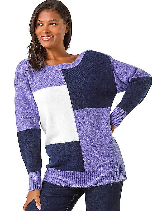 Roman Women's Lavender Colour Block Knit Jumper In | Size: 10 - Image 4