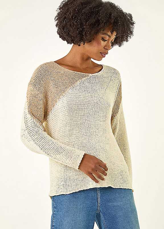 Roman Women's Cream Colour Block Knit Jumper In | Size: 14 - Image 3