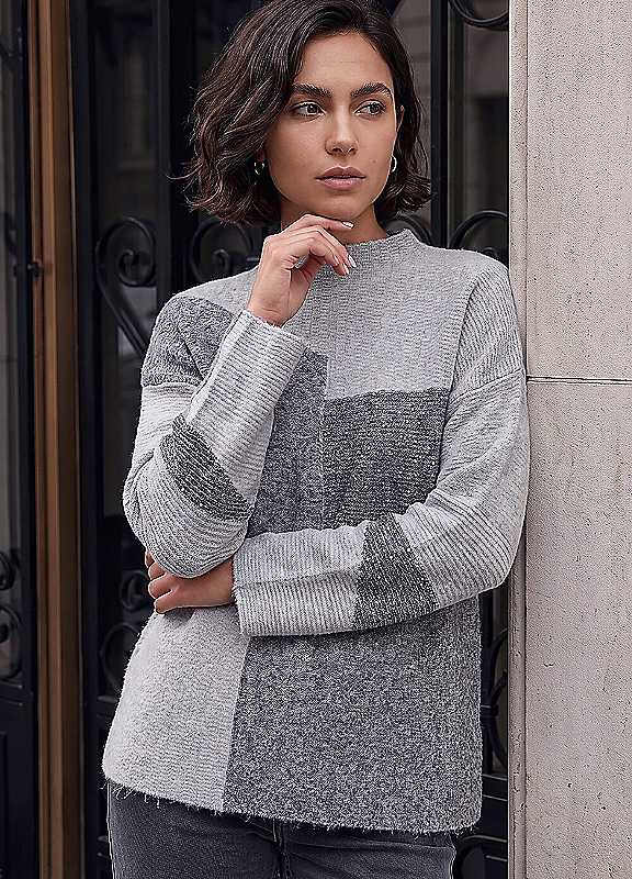 Roman Women's Grey Colour Block Knit Jumper In | Size: 12 - Image 3
