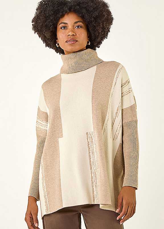 Roman Women's Beige Colour Block Longline Knit Jumper - Image 2