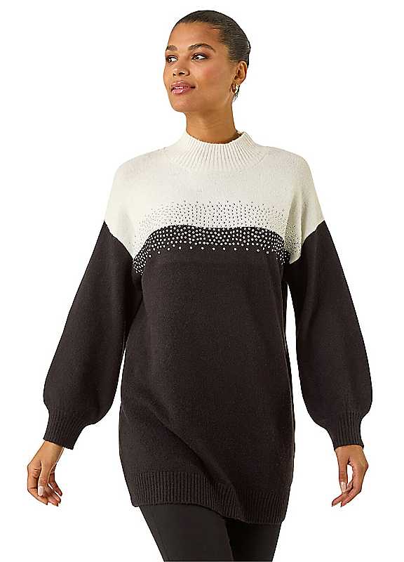 Roman Women's Black Colour Block Sparkly Longline Jumper In | : Size 18 - Image 4