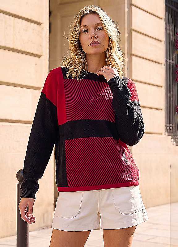 Roman Women's Colour Block Knit Jumper in Red | Size: 16 - Image 4
