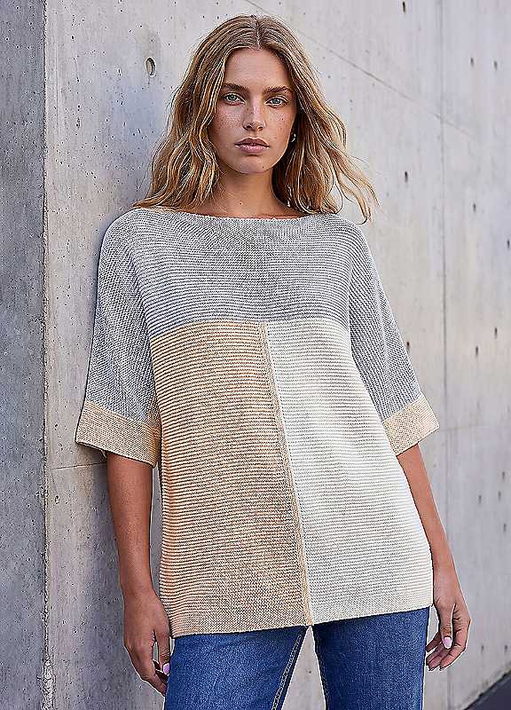 Roman Women's Light Grey Colour Block Short Sleeve Jumper Size 12 - Image 3