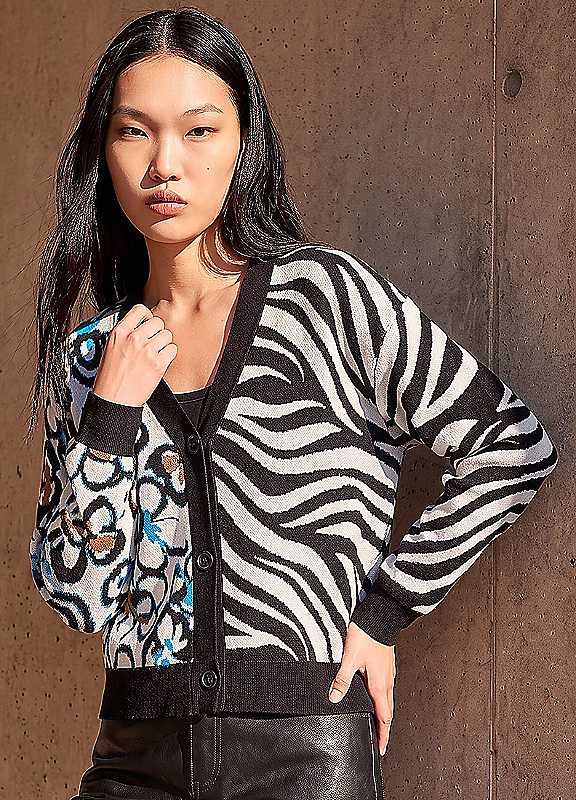 Dusk Women's Black Contrast Knit Cardigan In | Size: 12 - Image 2