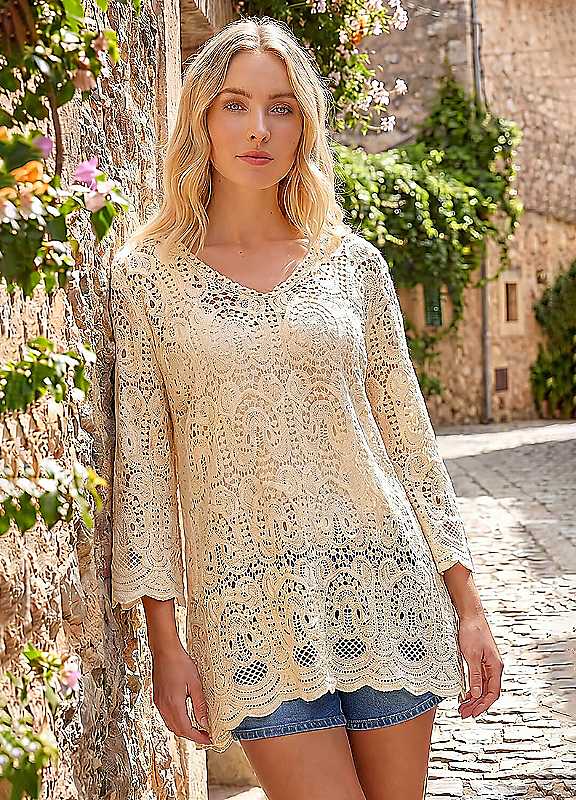 Roman Cotton Crochet Tunic Top - Image 5