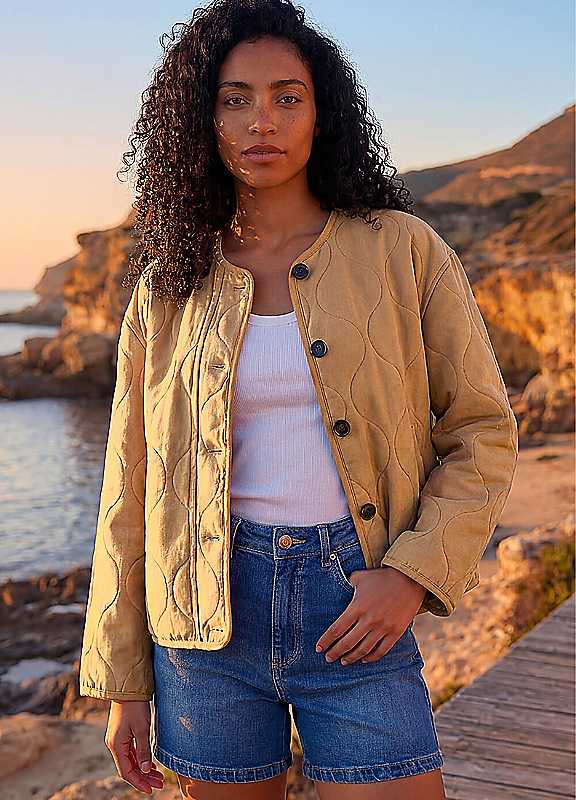 Roman Women's Stone Cotton Twill Quilted Jacket In | : Size 20 - Image 4