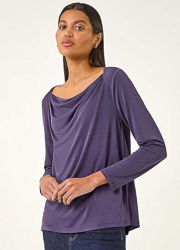 Roman Purple Cowl Neck Premium Stretch Top - Image 3