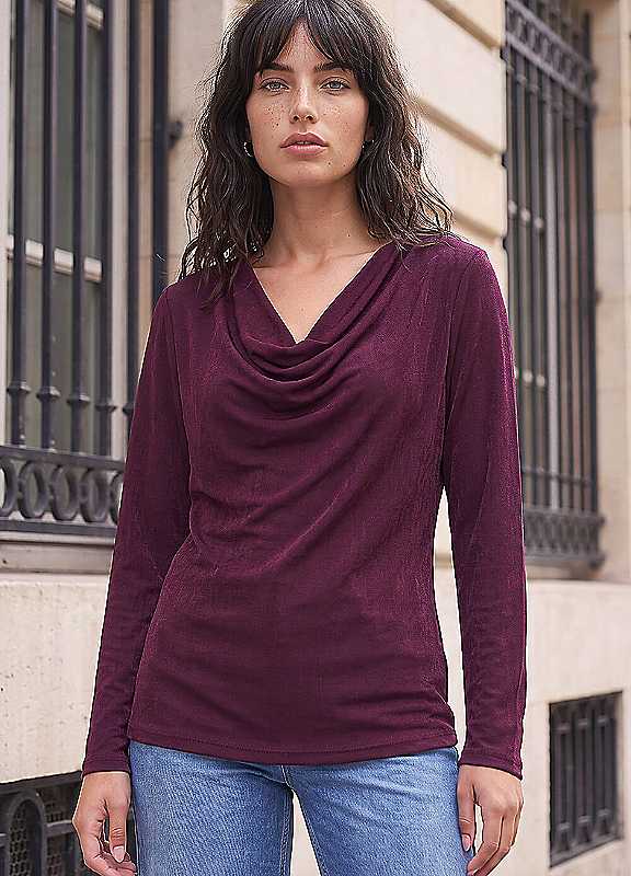 Roman Womens Cowl Neck Stretch Top, Purple, Size 12, Women - Image 4