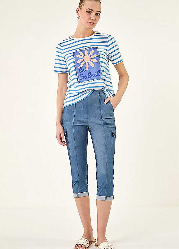 Roman Cropped Cargo Bengaline Trouser, Blue, Size 16, Women - Image 5