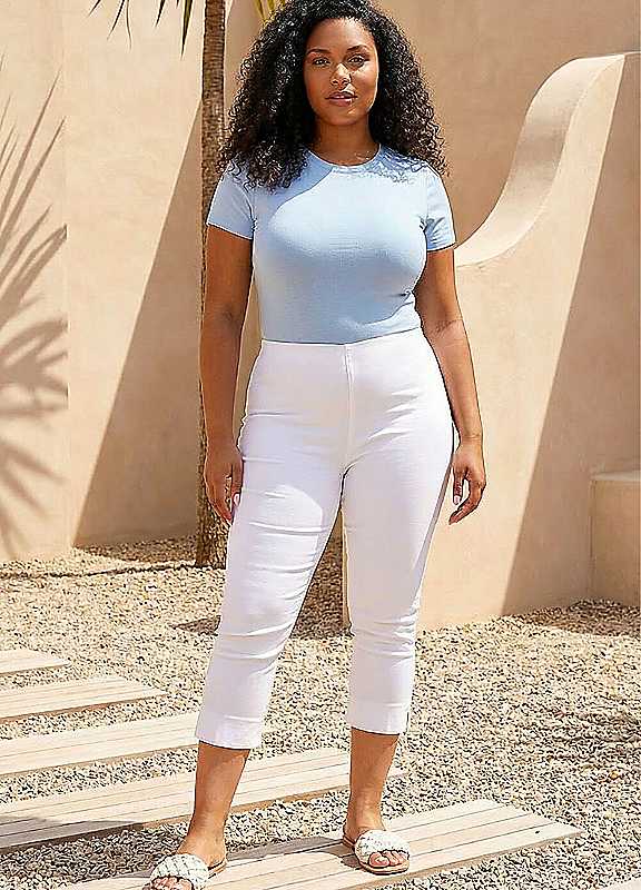 Roman Women's Curve Cropped Elastic Waist Stretch Trouser in White | Size: 26-28 - Image 4