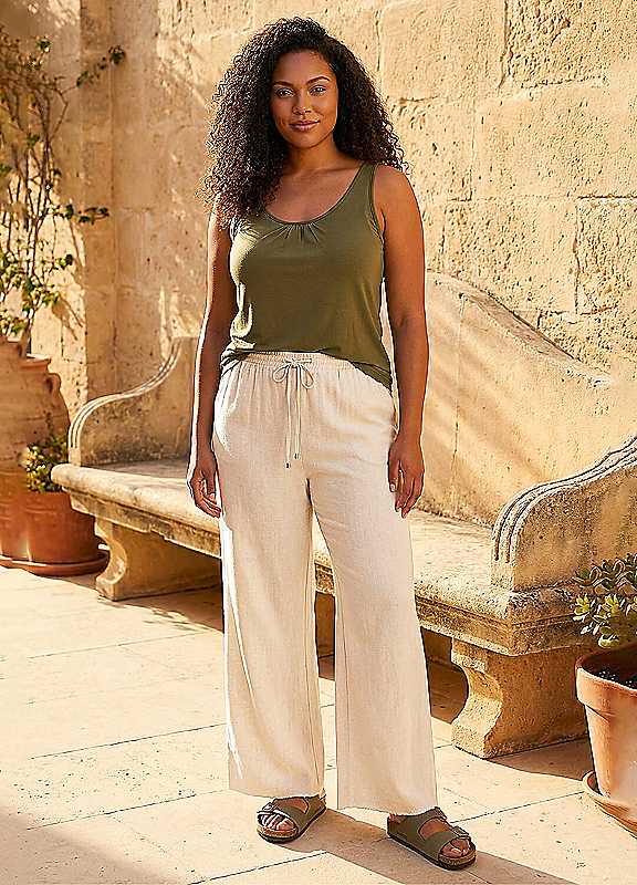 Roman Women's Stone Curve Linen Mix Trousers In | : 22/24 - Image 6