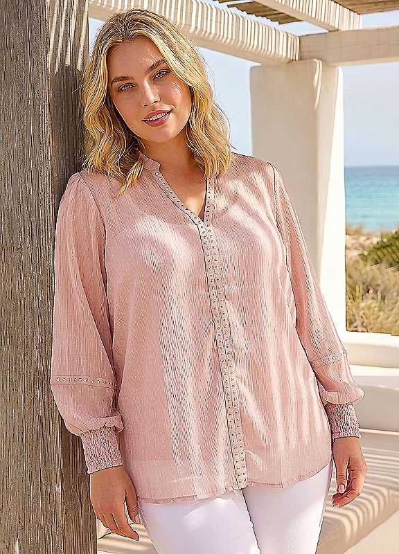Roman Women's Light Pink Curve Shimmer Chiffon Blouse In | : Size 20 - Image 5