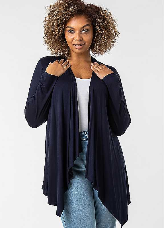 Roman Women's Navy Curve Waterfall Front Jersey Cardigan In Size 26-28 - Image 3
