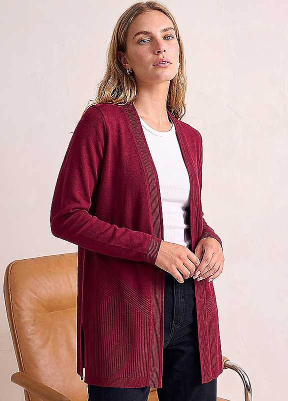 Roman Women's Burgundy Detailed Rib Cardigan In | Size: 14 - Image 3