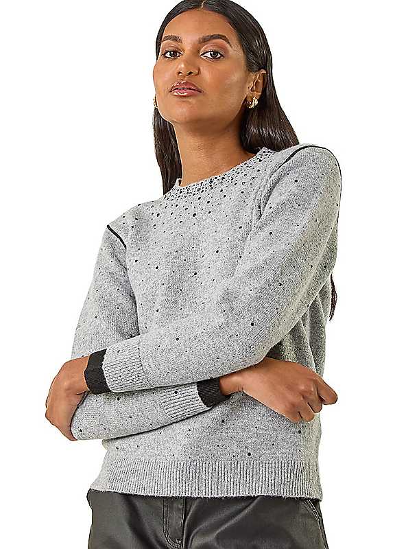 Roman Grey Embellished Knitted Jumper