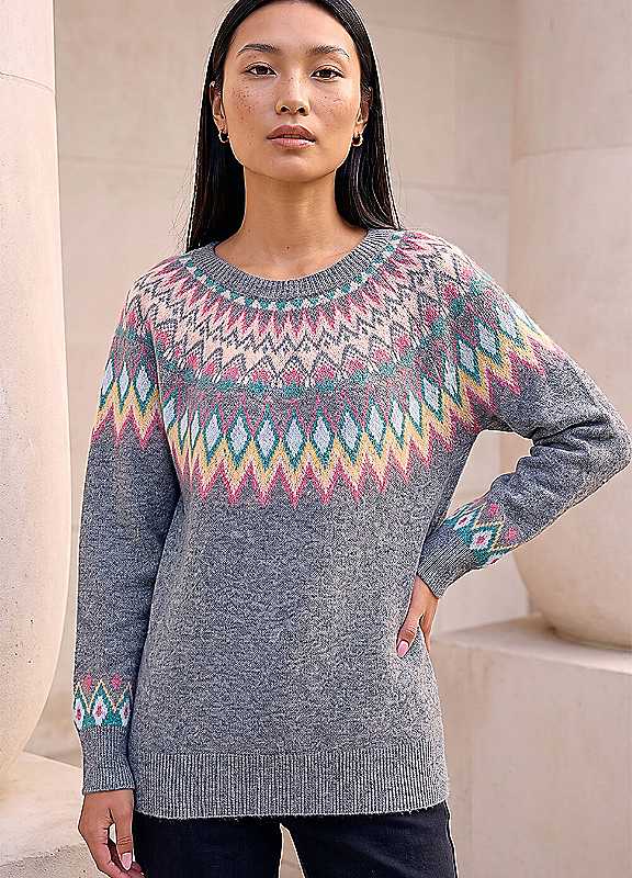 Roman Women's Grey Fairisle Jumper In Size 20 - Image 3