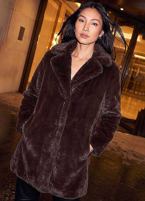 Roman Women's Chocolate Faux Fur Longline Coat In | : Size 18 - Image 4