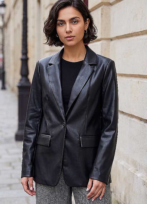 Roman Women's Black Faux Leather Blazer In | Size: 10 - Image 7