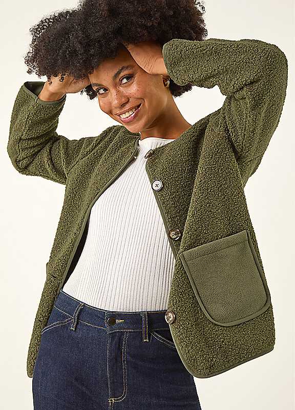 Roman Khaki Fleece Pocket Front Jacket - Image 4