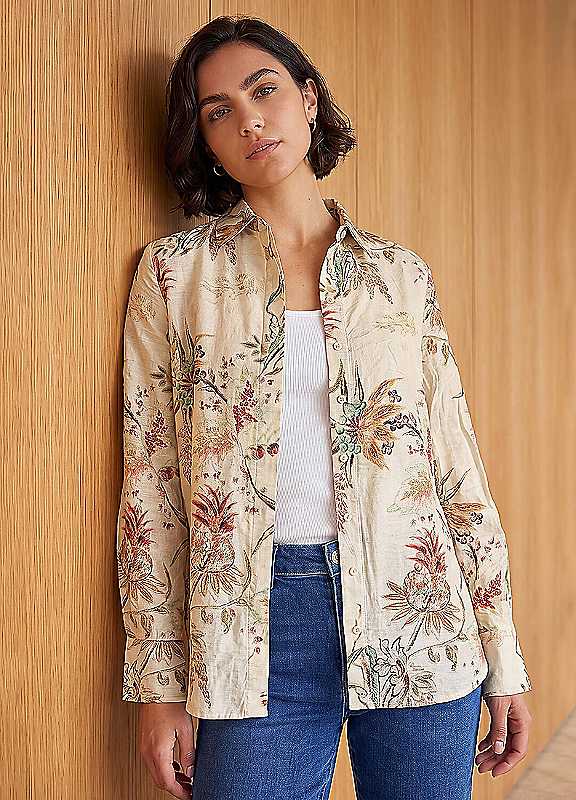 Roman Women's Cream Floral Collared Shirt In | : Size 16 - Image 3