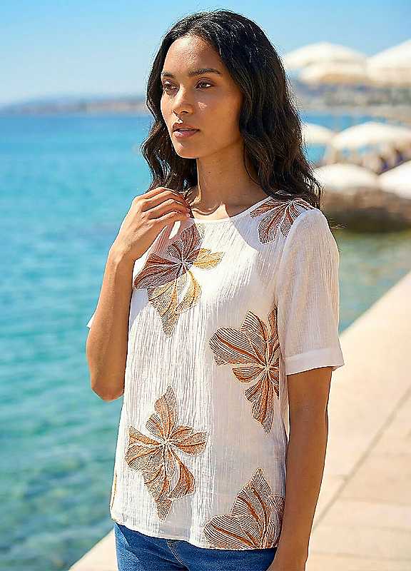 Roman Originals Women's Ivory Roman Floral Embroidered Top - Image 7