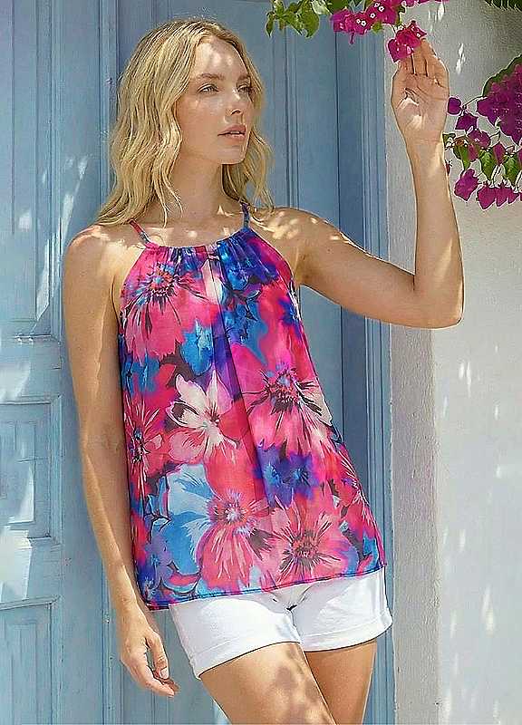 Roman Women's Pink Floral Print Chiffon Cami Top In Size 10 - Image 2