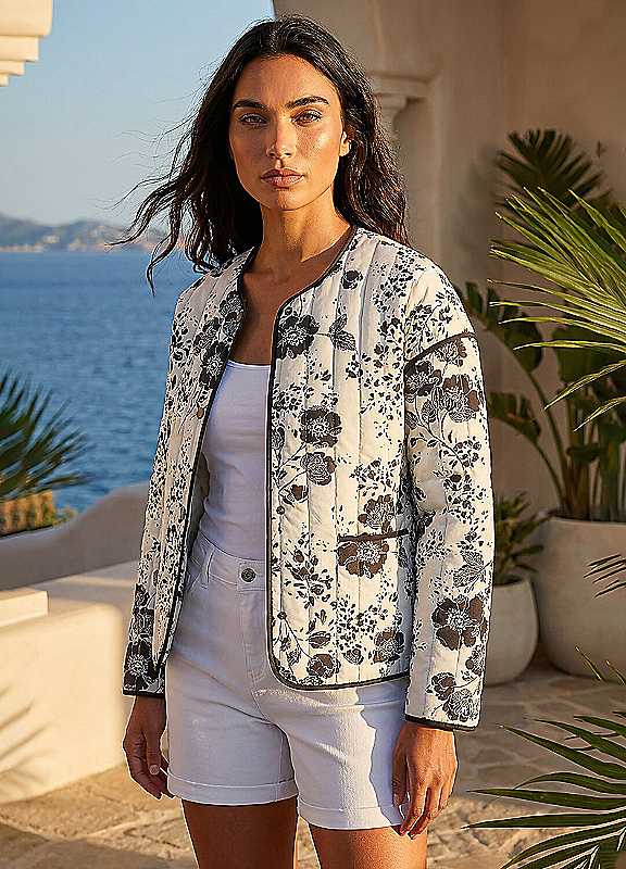 Roman Women's Black Floral Print Cotton Jacket In Size 18 - Image 7