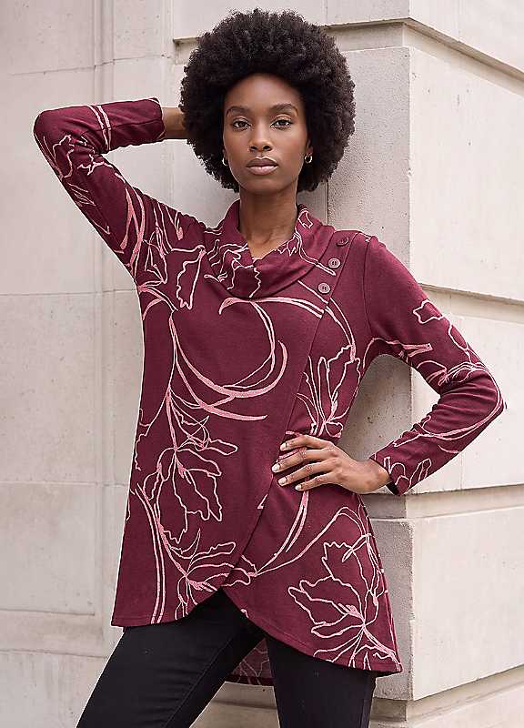 Roman Women's Cowl Neck Long Sleeve Tunic Ladies Lightweight Longline Patterned Top Blouse Snit Autumn Winter Work & Casual Smart Wear Going Out Party Loungewear - Image 5