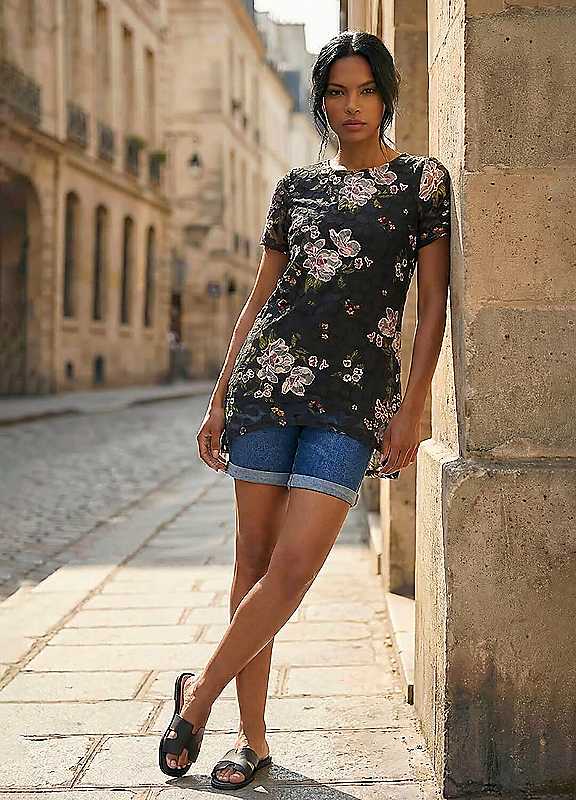 Roman Women's Floral Print Lace Stretch Top in Black | Size: 10 - Image 7