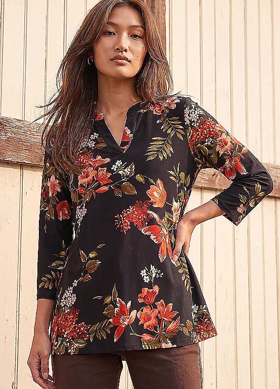 Roman Womens Floral Print Hanky Hem Tunic Top, Red, Size 20, Women - Image 3