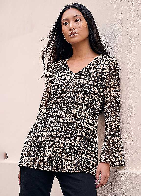 Roman Women's Natural Floral Printed Lace Stretch Top In Size 20 - Image 3