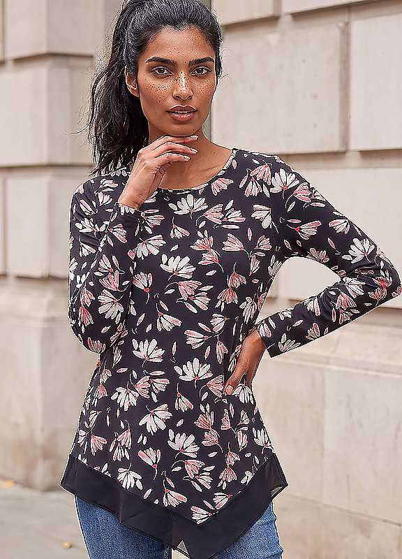 Roman Floral Puff Print Stretch Top, Pink, Size 18, Women - Image 4