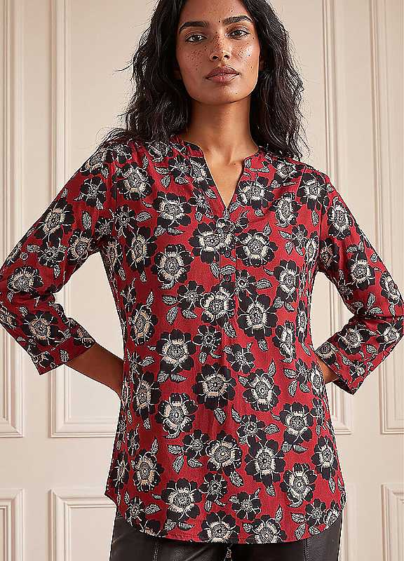 Roman Women's Orange Floral Puff Print Stretch Shirt In | : Size 10 - Image 3