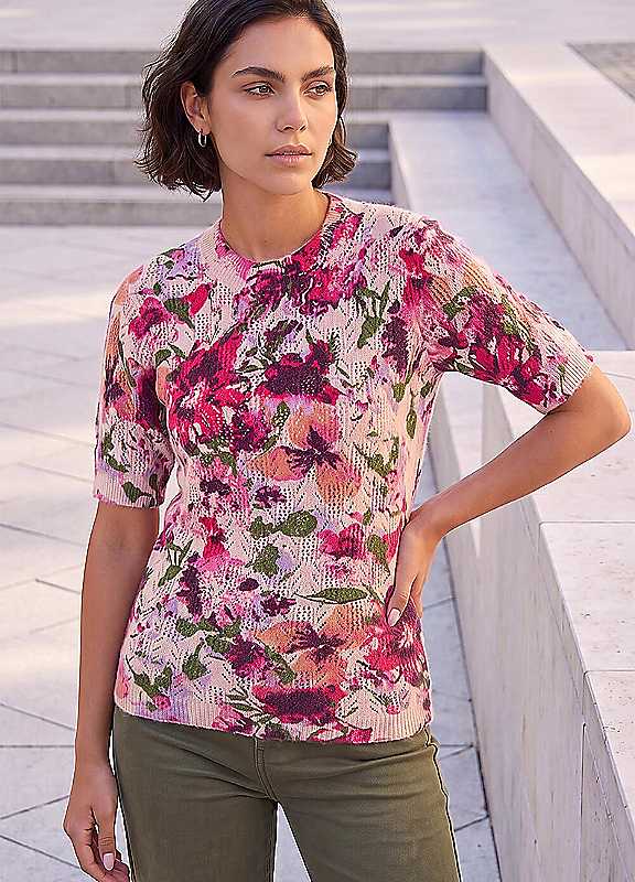 Roman Women's Pink Floral Short Sleeve In Size 12 - Image 3
