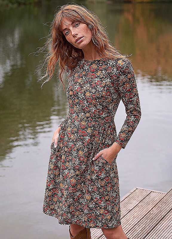 Roman Floral Side Ruched Dress, Orange, Size 18, Women - Image 3