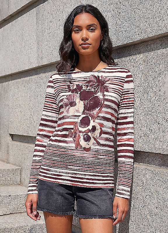 Roman Womens Floral Stripe Long Sleeve Top, Red, Size 16, Women - Image 3